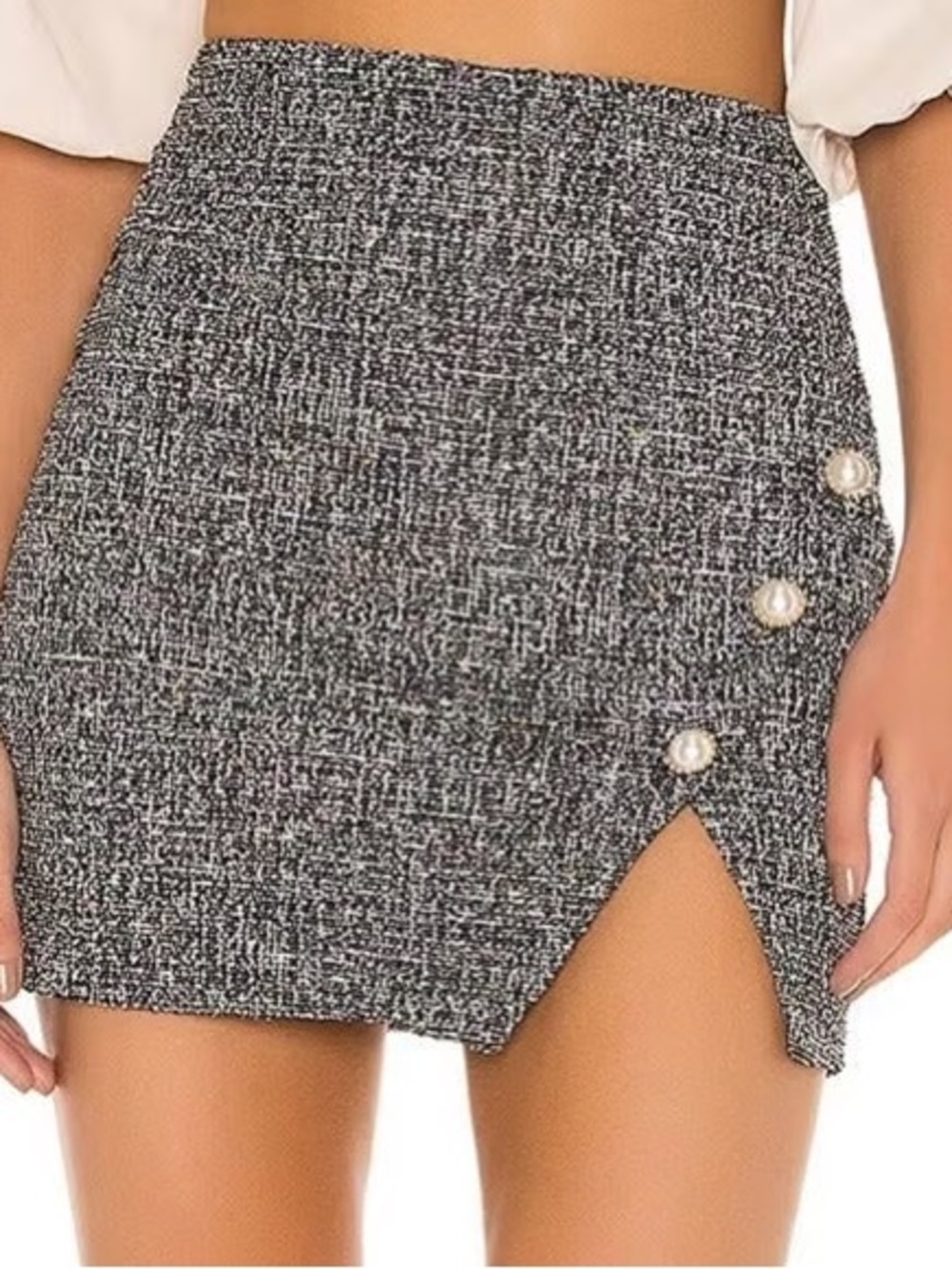 Lovers + Friends Black Tweed Pearl-Accent Mini Skirt